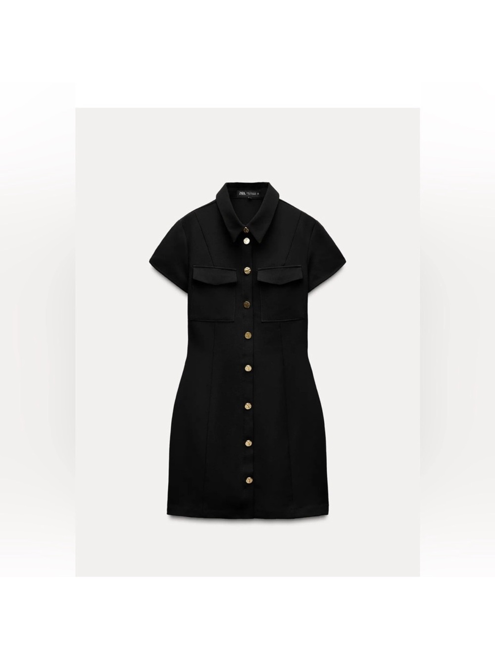 Zara Black Button-Front Shirt Dress with Gold Buttons